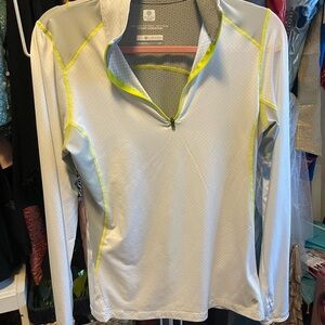 Columbia Women's Long Sleeve Quarter Zip Pullover - White with Neon Yellow Trim